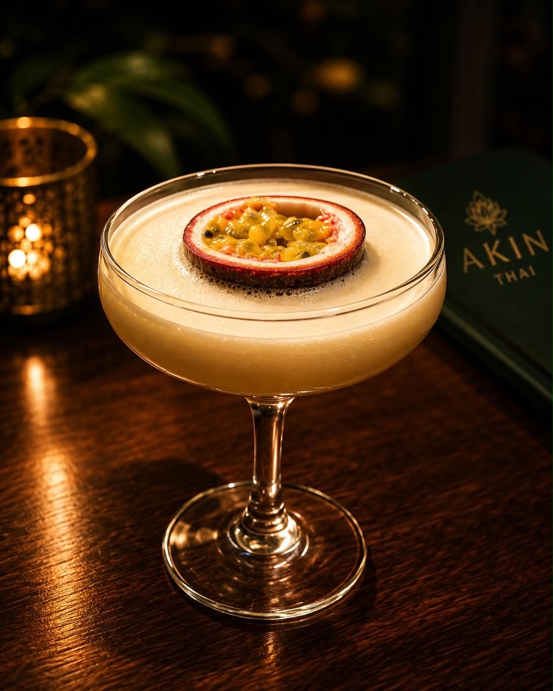 Passion fruit martini by candlelight