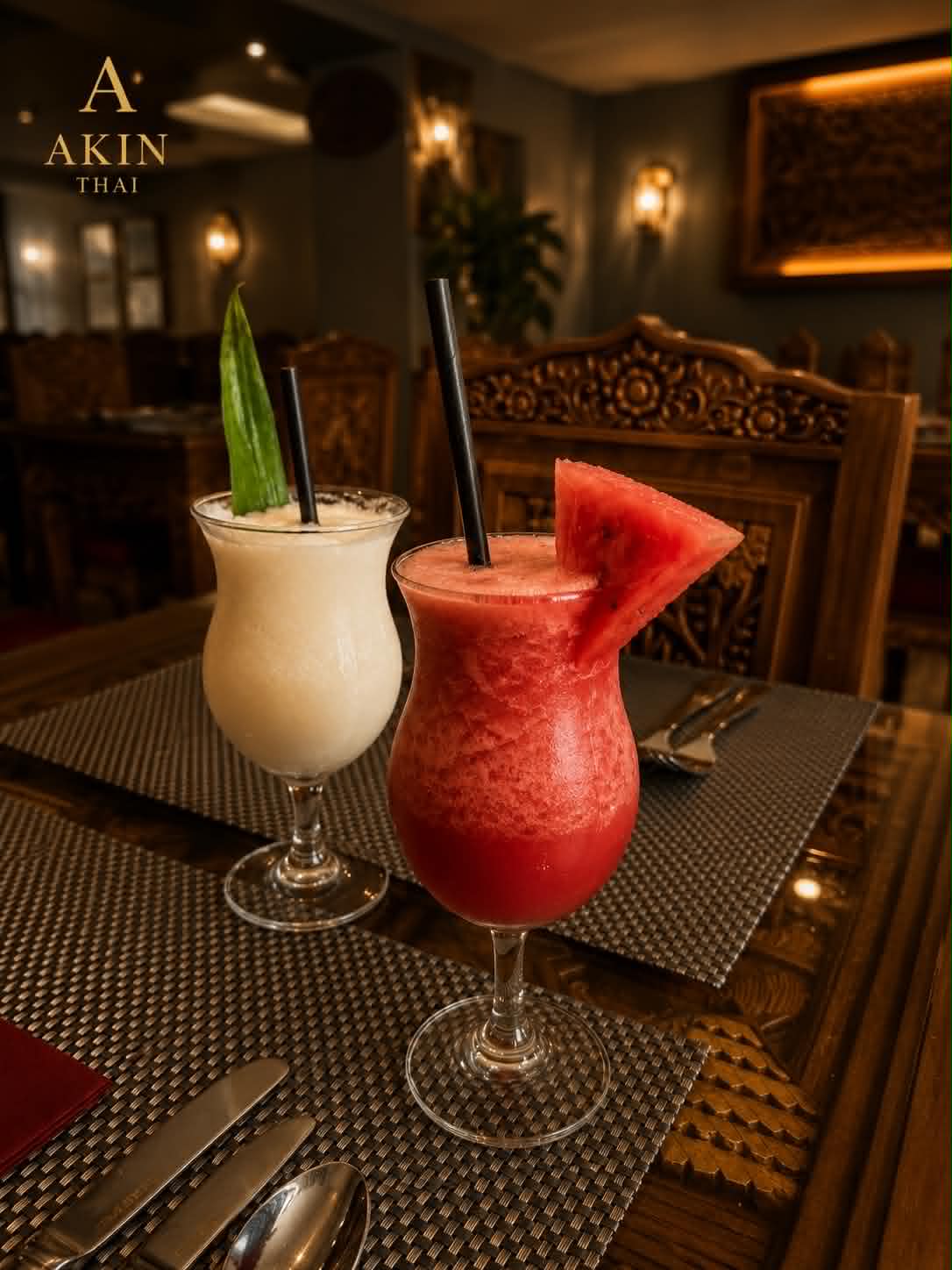 Fresh fruit crushes in the Akin Thai dining room