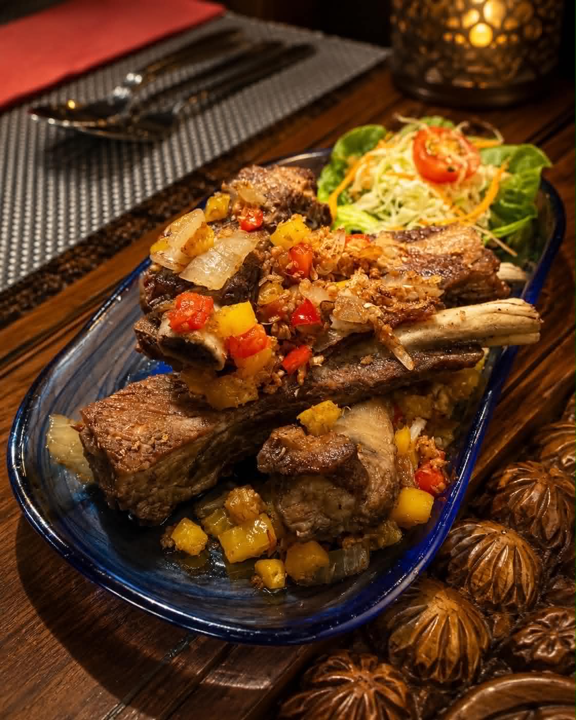 Pork Ribs glazed in rich Thai BBQ sauce