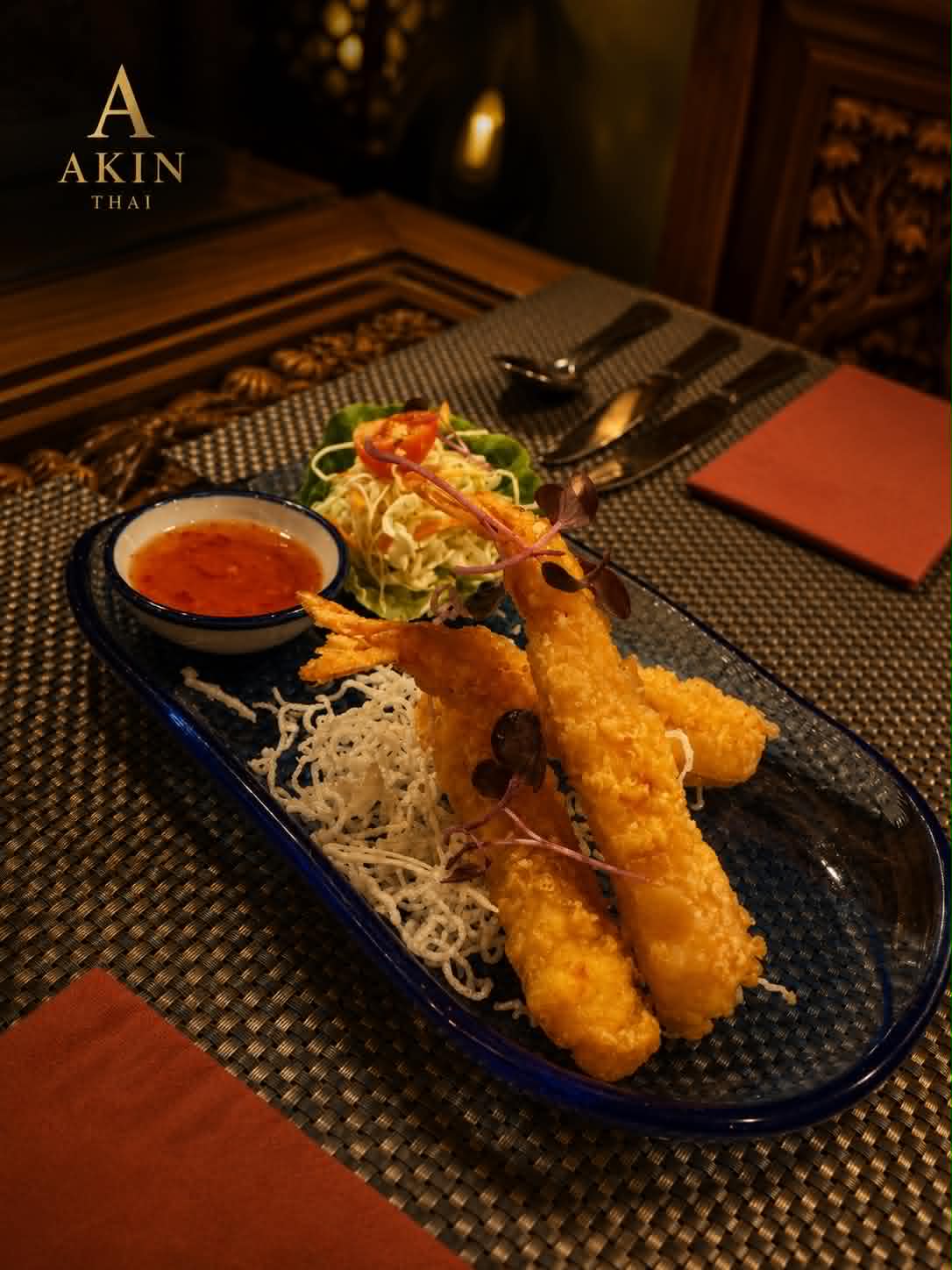 Prawn Tempura — crispy king prawns with sweet chilli sauce